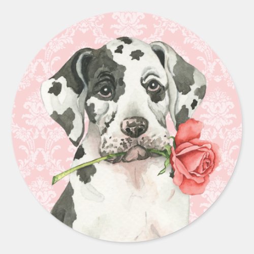 Valentine Rose Great Dane Classic Round Sticker