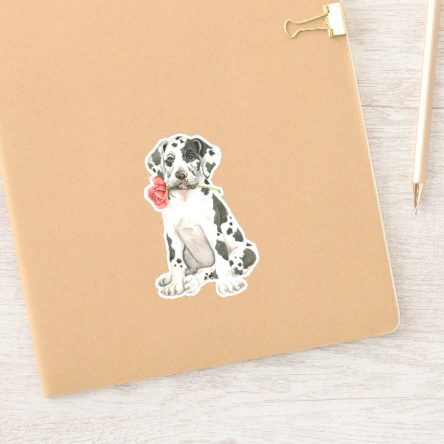 Valentine Rose Great Dane Vinyl Sticker (Notebook)