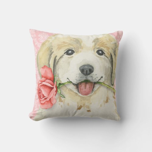 Valentine Rose Great Pyrenees Throw Pillow