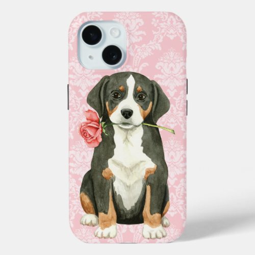 Valentine Rose Greater Swiss Mountain Dog iPhone 15 Case