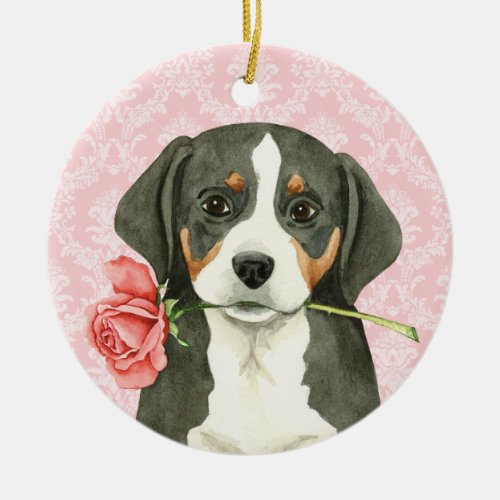 Valentine Rose Greater Swiss Mountain Dog Ceramic Ornament
