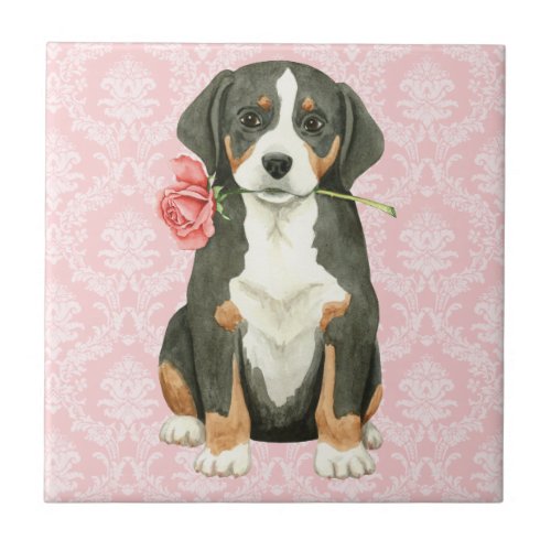 Valentine Rose Greater Swiss Mountain Dog Ceramic Tile