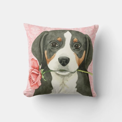Valentine Rose Greater Swiss Mountain Dog Throw Pillow