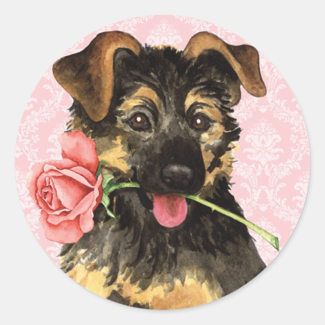 Valentine Rose GSD Classic Round Sticker (Front)