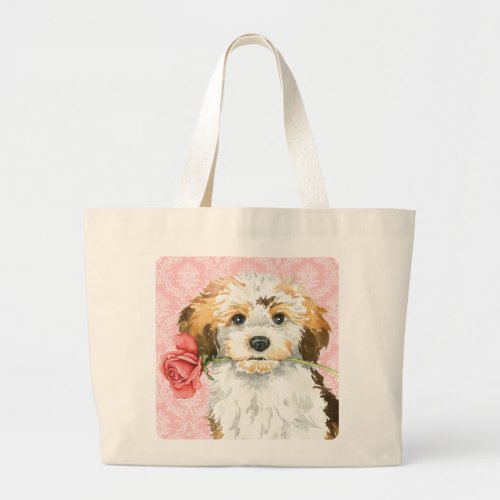 Valentine Rose Havanese Large Tote Bag