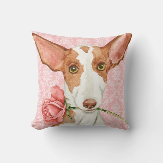 Valentine Rose Ibizan Hound Throw Pillow (Front)