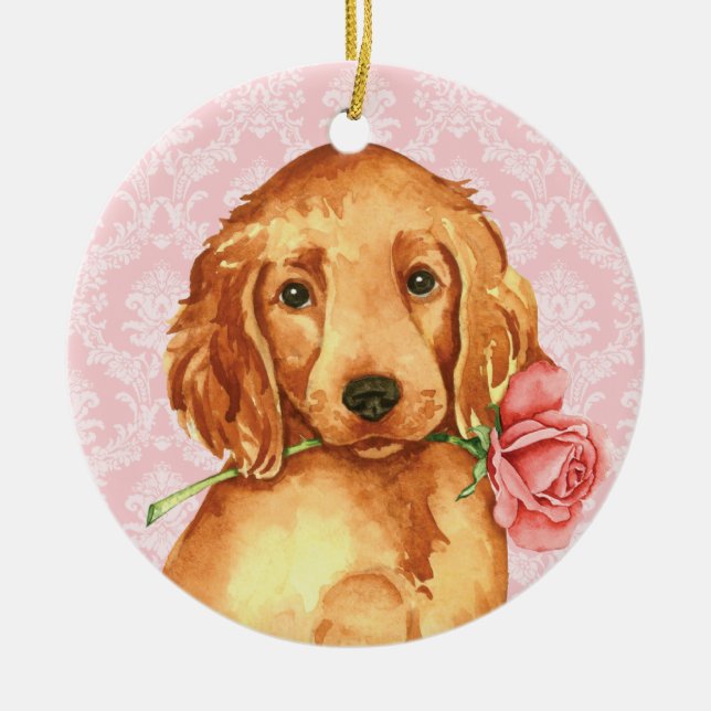 Valentine Rose Irish Setter Ceramic Ornament (Front)