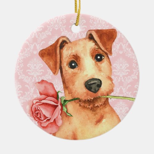 Valentine Rose Irish Terrier Ceramic Ornament
