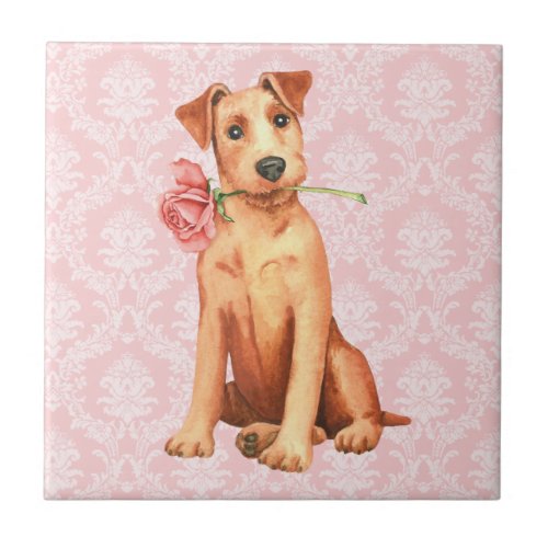 Valentine Rose Irish Terrier Ceramic Tile