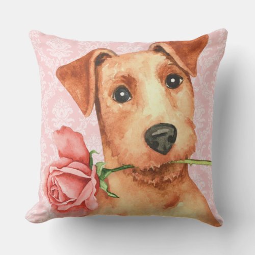 Valentine Rose Irish Terrier Throw Pillow