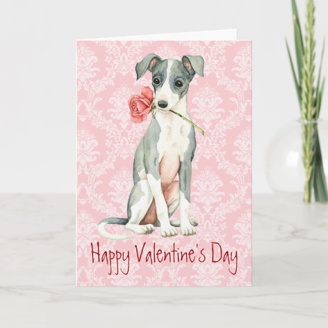 Valentine Rose Italian Greyhound Holiday Card (Front)