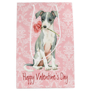 Valentine Rose Italian Greyhound Medium Gift Bag