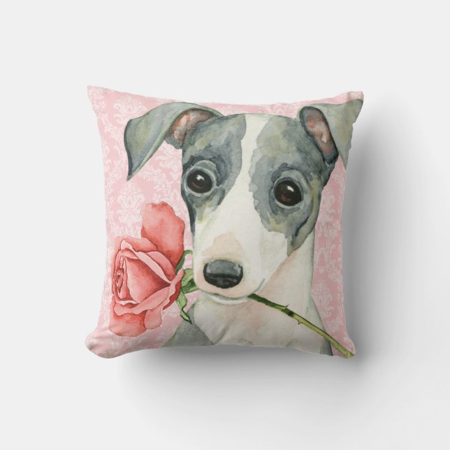 Valentine Rose Italian Greyhound Throw Pillow (Front)
