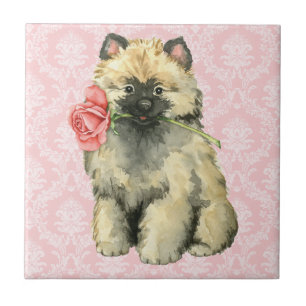 Valentine Rose Keeshond Ceramic Tile