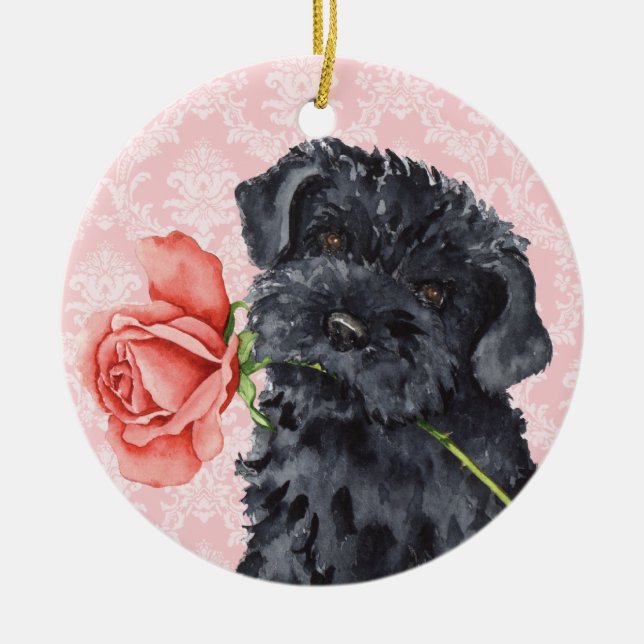Valentine Rose Kerry Blue Terrier Ceramic Ornament (Front)
