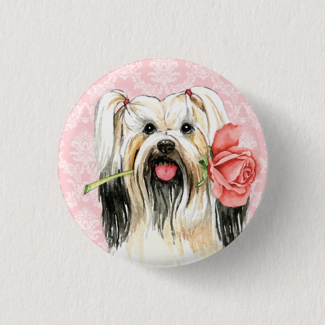 Valentine Rose Lhasa Apso Button (Front)