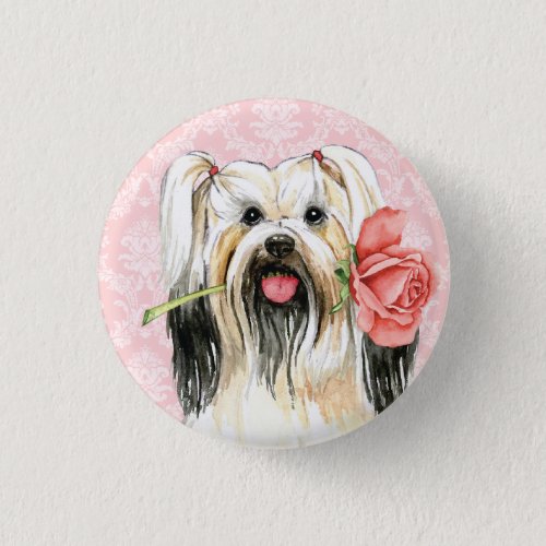 Valentine Rose Lhasa Apso Button