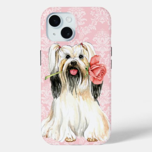 Valentine Rose Lhasa Apso iPhone 15 Case