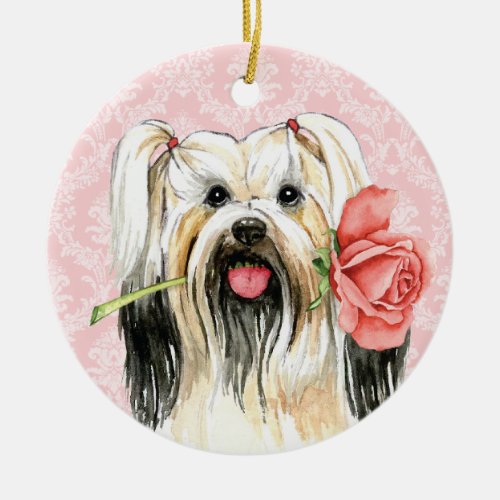 Valentine Rose Lhasa Apso Ceramic Ornament