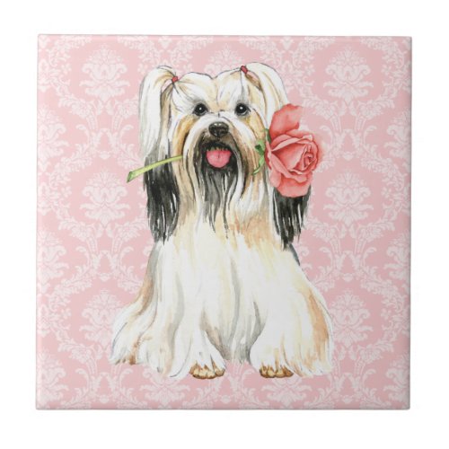 Valentine Rose Lhasa Apso Ceramic Tile