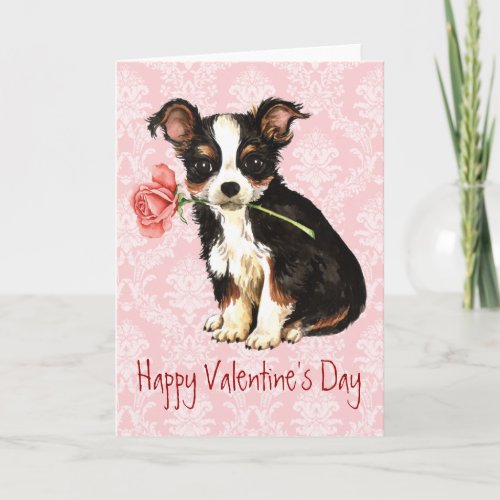 Valentine Rose Long Coat Chihuahua Holiday Card