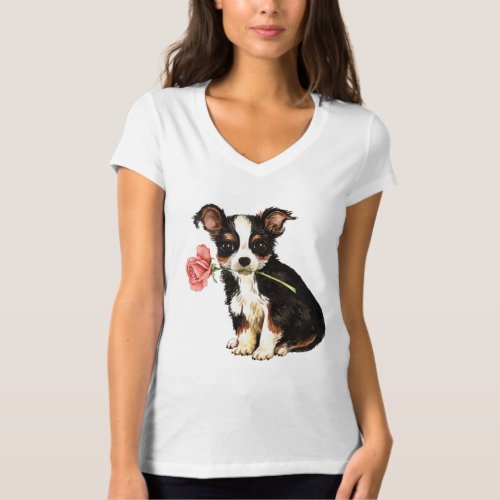 Valentine Rose Long Coat Chihuahua T_Shirt