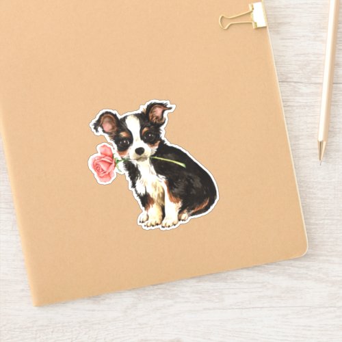 Valentine Rose Long Coat Chihuahua Vinyl Sticker