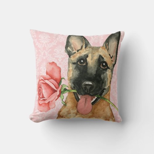 Valentine Rose Malinois Throw Pillow