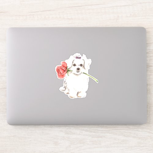 Valentine Rose Maltese Vinyl Sticker