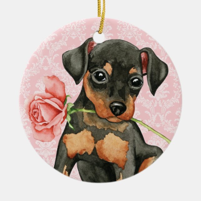 Valentine Rose Min Pin Ceramic Ornament (Front)