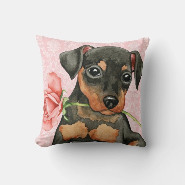 Valentine Rose Min Pin Throw Pillow (Front)