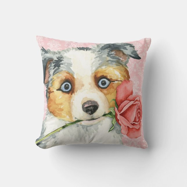 Valentine Rose Mini American Shepherd Throw Pillow (Front)