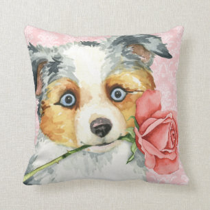 Valentine Rose Mini American Shepherd Throw Pillow