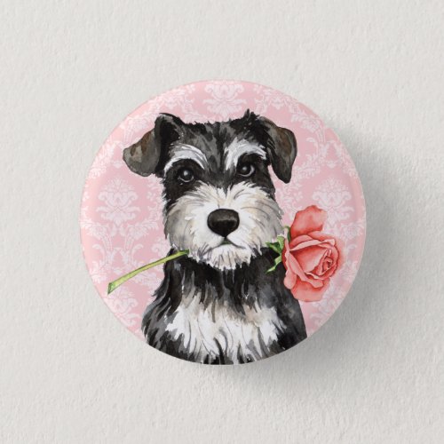 Valentine Rose Mini Schnauzer Pinback Button