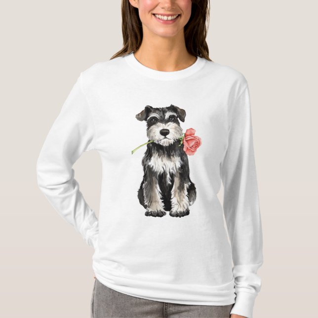 Valentine Rose Mini Schnauzer T-Shirt (Front)
