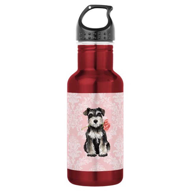 Valentine Rose Mini Schnauzer Water Bottle (Front)