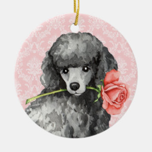 Valentine Rose Miniature Poodle Ceramic Ornament