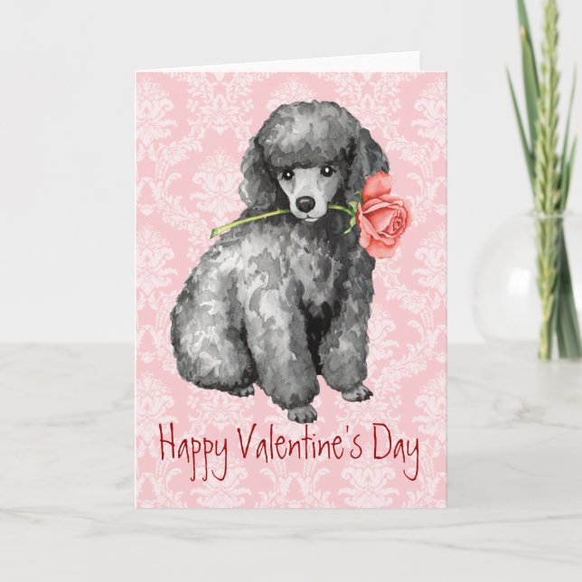 Valentine Rose Miniature Poodle Holiday Card (Front)