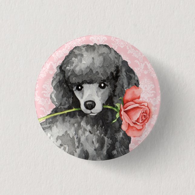 Valentine Rose Miniature Poodle Pinback Button (Front)