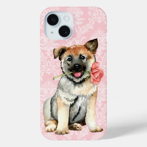 Valentine Rose Norwegian Elkhound iPhone 15 Case