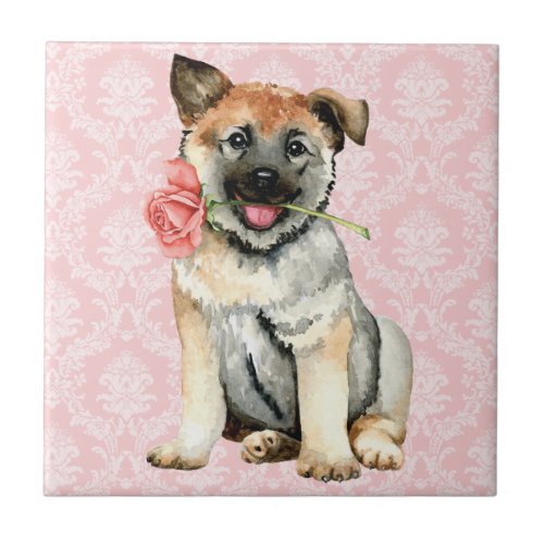 Valentine Rose Norwegian Elkhound Ceramic Tile