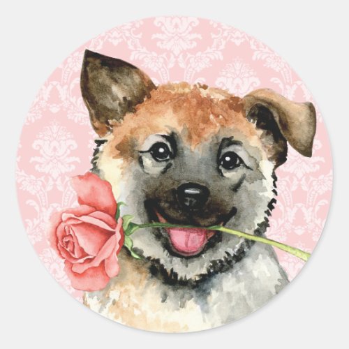 Valentine Rose Norwegian Elkhound Classic Round Sticker