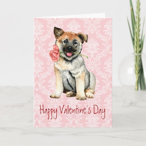 Valentine Rose Norwegian Elkhound Holiday Card