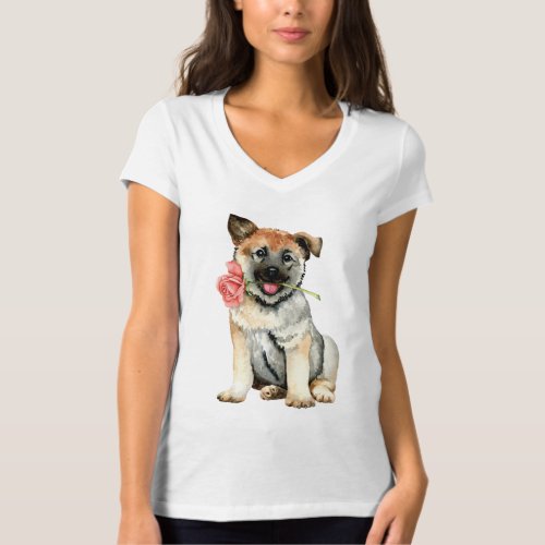 Valentine Rose Norwegian Elkhound T_Shirt