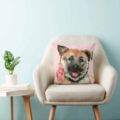 Valentine Rose Norwegian Elkhound Throw Pillow