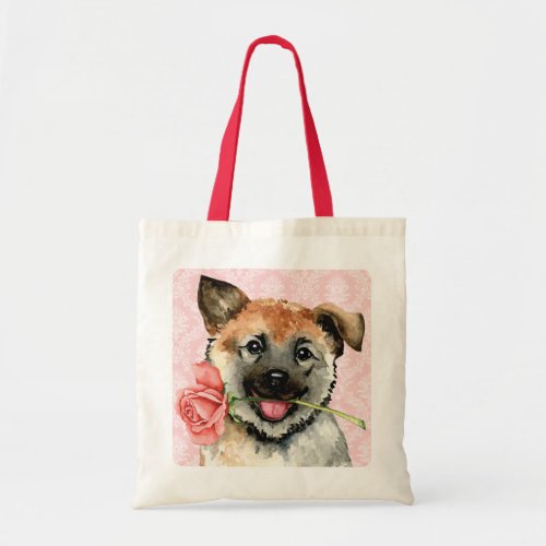 Valentine Rose Norwegian Elkhound Tote Bag