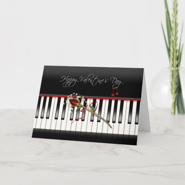 Valentine Rose on Piano Holiday Card (Front)