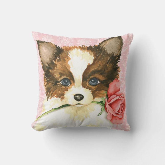 Valentine Rose Papillon Throw Pillow (Front)