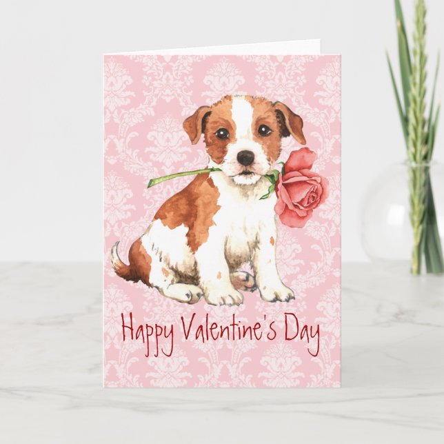 Valentine Rose Parson Russell Terrier Holiday Card (Front)