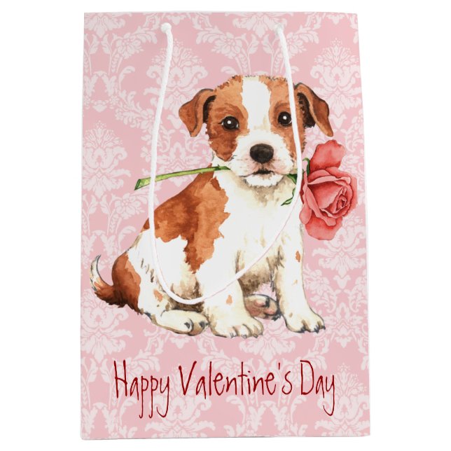 Valentine Rose Parson Russell Terrier Medium Gift Bag (Front)